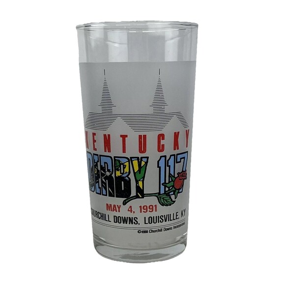 KENTUCKY DERBY 1991 Official 117th 12 OZ  Horse race Mint Julip Glass HM Stevens - Picture 1 of 6